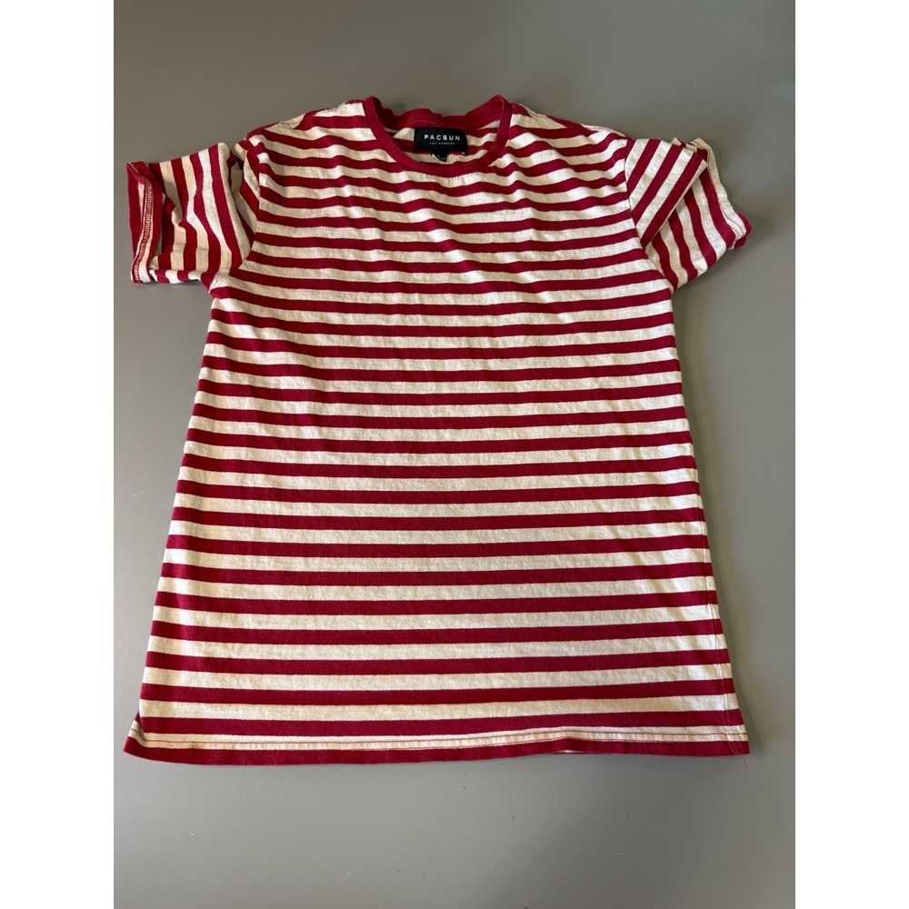 PacSun Mens Red White Striped Cotton T-Shirt Vintage Short Sleeve Small